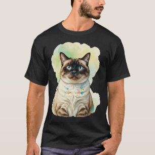 Cute Siamese Cat Blue Eyes Watercolor Pet Art T-Shirt