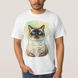 Cute Siamese Cat Blue Eyes Watercolor Pet Art T-Shirt