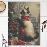 Cute Siamese Cat Christmas Vintage Decoupage Tissue Paper<br><div class="desc">Bring a touch of festive charm to your holiday crafts with our Cute Siamese Cat Christmas Vintage Decoupage Tissue Paper, inspired by the classic elegance of oil paintings. Each sheet captures the endearing beauty of a Siamese cat in a Christmas setting, perfect for adding a nostalgic warmth to your creations....</div>