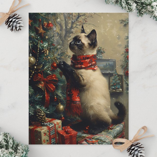 Cute Siamese Cat Christmas Vintage Postcard (Creator Uploaded)