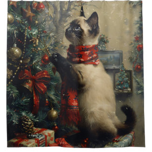 Cute Siamese Cat Christmas Vintage Shower Curtain