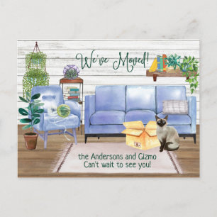 Cute Siamese Cat Cosy New Home Address      Announcement Postcard