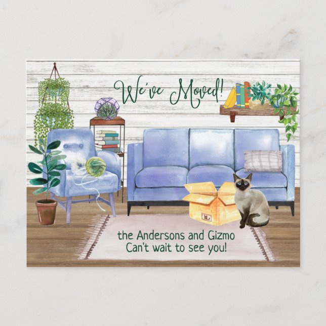 Cute Siamese Cat Cosy New Home Address      Announcement Postcard (Front)