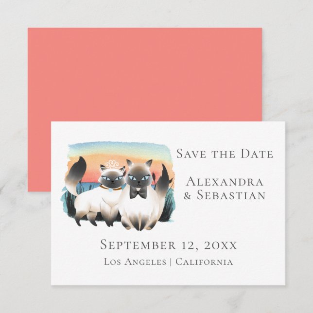 Cute Siamese Cat Couple Save The Date Wedding Invitation (Front/Back)