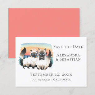 Cute Siamese Cat Couple Save The Date Wedding Invitation