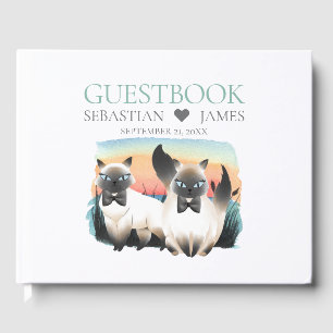 Cute Siamese Cat Gay Grooms Couple Wedding Guest Book