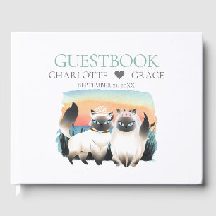 Cute Siamese Cat Gay Lesbian Grooms Couple Wedding Guest Book