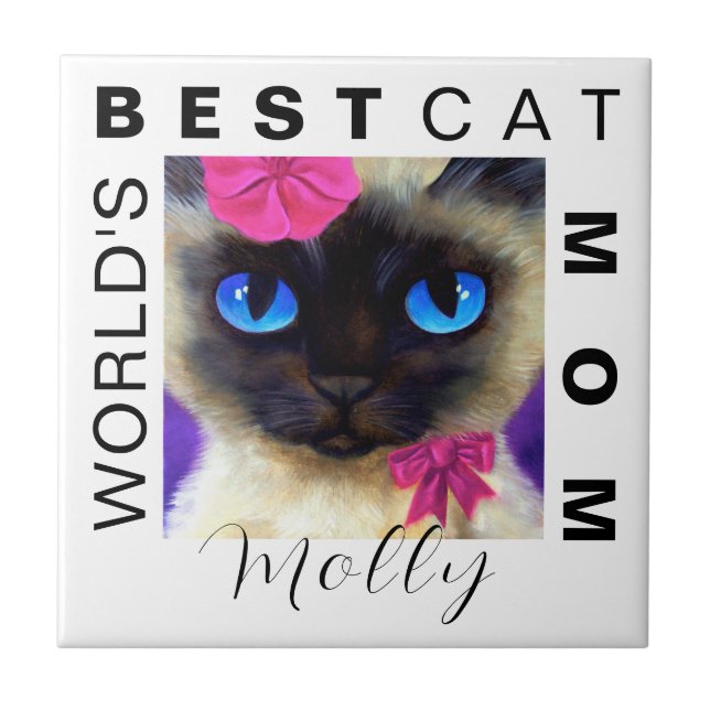 Cute Siamese Cat Kitten Photo Name Tile (Front)