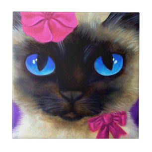 Cute Siamese Cat Kitten Photo Painting Tile