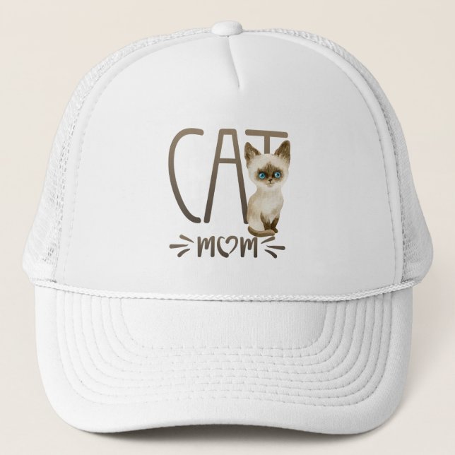 Cute Siamese Cat Mum Gift Funny Kitty  Trucker Hat (Front)