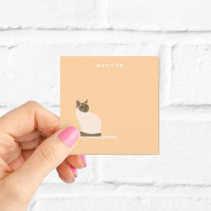 Cute Siamese Cat Orange Post It Notes with Name