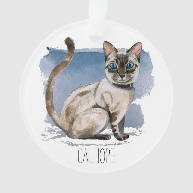 Cute Siamese Cat Painting | Add Your Name Ornament (Front)