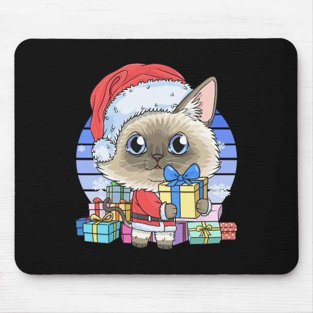 Cute Siamese Cat Santa Claus Christmas Xmas Kitten Mouse Mat (Front)
