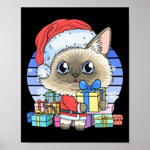 Cute Siamese Cat Santa Claus Christmas Xmas Kitten Poster