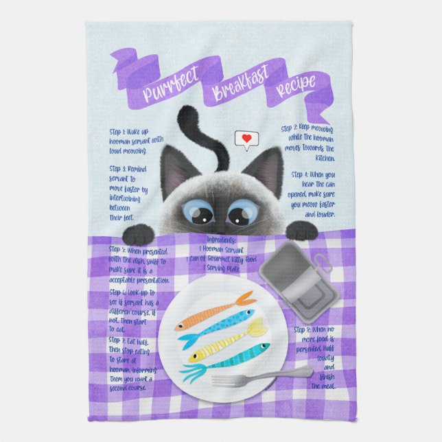 Cute Siamese Cat Tea Towel (Vertical)