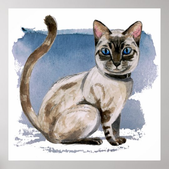 Cute Siamese Cat Watercolor Painting Poster | Zazzle.co.uk