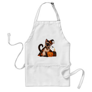 Cute Siamese Cat Witch Halloween Standard Apron