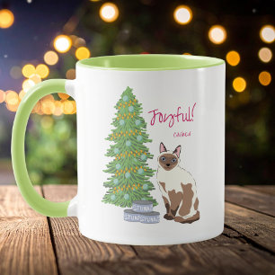 Cute Siamese Cat with Tuna Joyful Christmas Mug