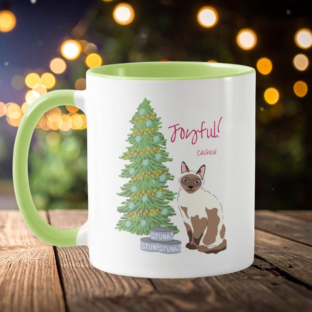Cute Siamese Cat with Tuna Joyful Christmas  Mug (Creator Uploaded)