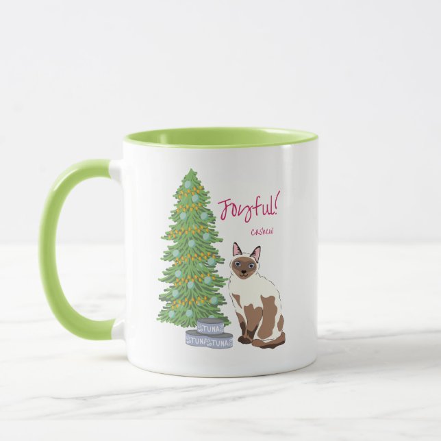 Cute Siamese Cat with Tuna Joyful Christmas  Mug (Left)