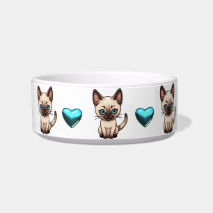 Cute Siamese Cats and Hearts Personalise Bowl