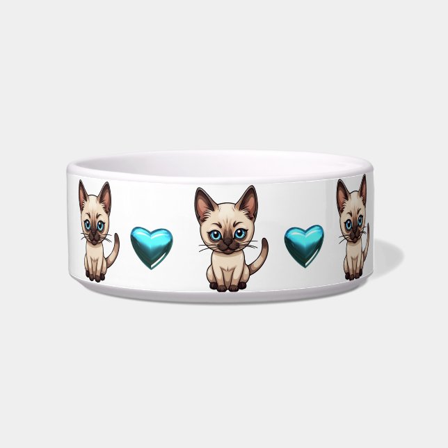Cute Siamese Cats and Hearts Personalise Bowl (Right)