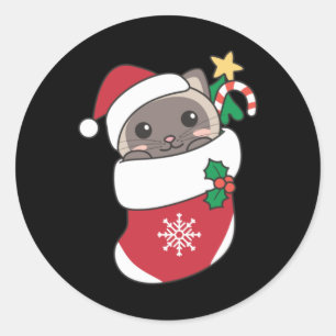 Cute Siamese Cats In Christmas Stockings For Chris Classic Round Sticker