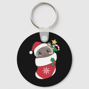 Cute Siamese Cats In Christmas Stockings For Chris Key Ring