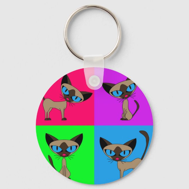 Cute Siamese Cats Key Ring (Front)