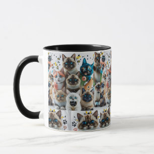 Cute Siamese Cats Pattern Two-Tone Mug