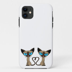 Cute Siamese Cats Tail Heart iPhone 11 Case