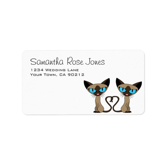 Cute Siamese Cats Tail Heart Custom Address Label (Front)