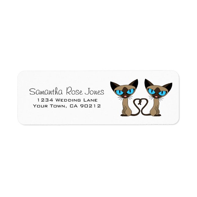 Cute Siamese Cats Tail Heart Custom Address Label (Front)