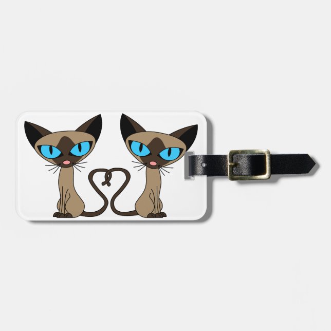 Cute Siamese Cats Tail Heart Luggage Tag (Front Horizontal)