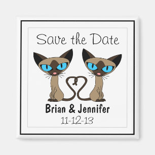 Cute Siamese Cats Tail Heart Wedding Save the Date Magnet