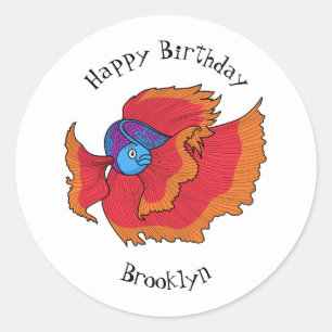 Cute Siamese fighting fish betta cartoon Classic Round Sticker