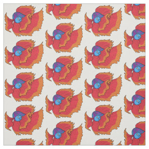 Cute Siamese fighting fish betta cartoon  Fabric