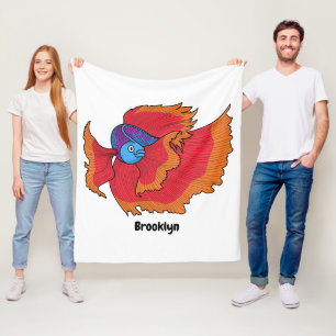 Cute Siamese fighting fish betta cartoon Fleece Blanket