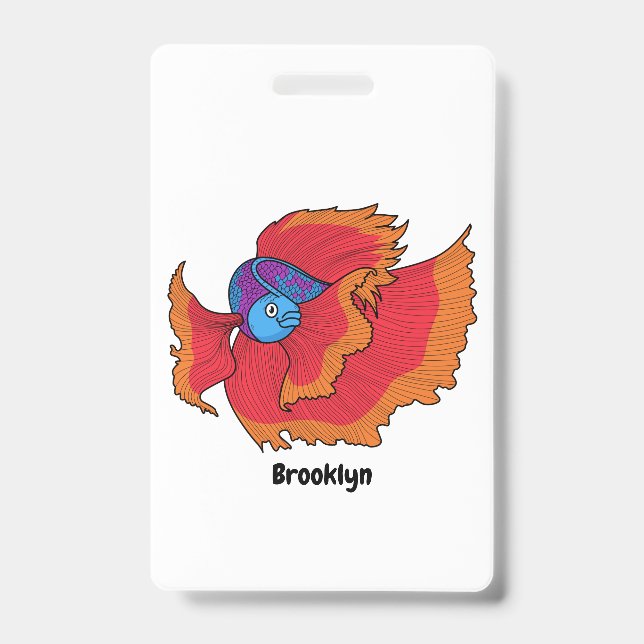 Cute Siamese fighting fish betta cartoon  ID Badge (Front)