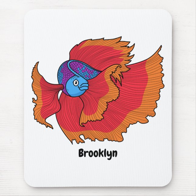 Cute Siamese fighting fish betta cartoon  Mouse Mat (Front)