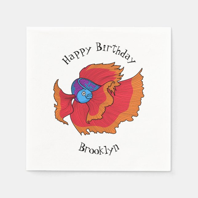 Cute Siamese fighting fish betta cartoon  Napkin (Front)