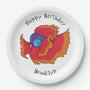 Cute Siamese fighting fish betta cartoon Paper Plate