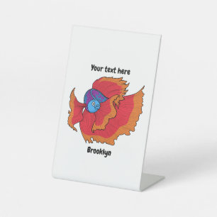 Cute Siamese fighting fish betta cartoon Pedestal Sign
