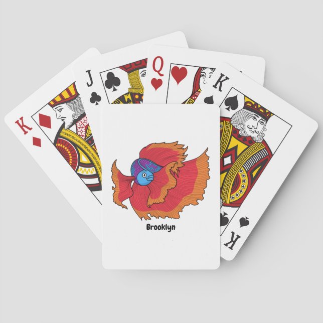 Cute Siamese fighting fish betta cartoon  Playing Cards (Back)