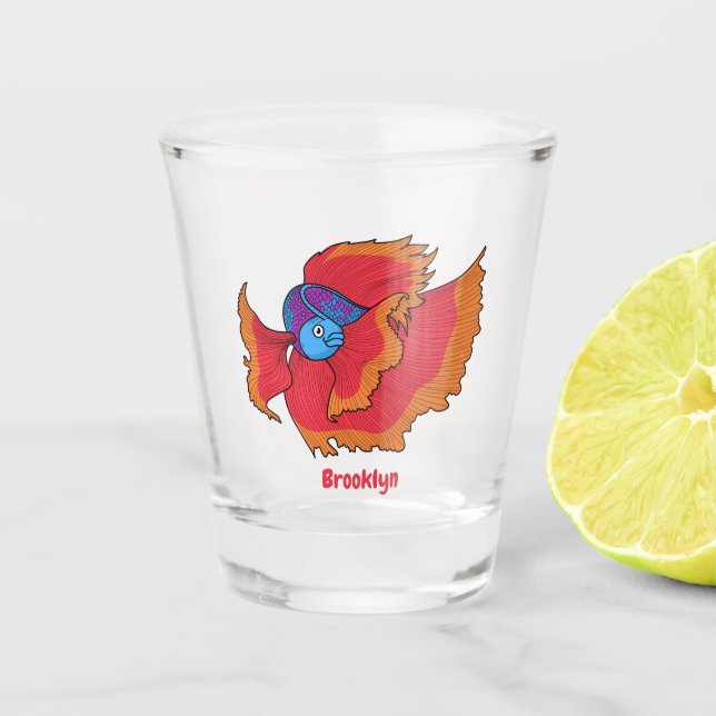 Cute Siamese fighting fish betta cartoon Shot Glass (Front)
