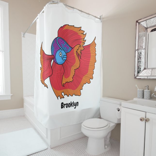 Cute Siamese fighting fish betta cartoon Shower Curtain (In Situ)