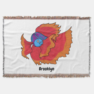 Cute Siamese fighting fish betta cartoon  Throw Blanket