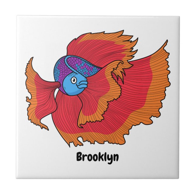 Cute Siamese fighting fish betta cartoon  Tile (Front)