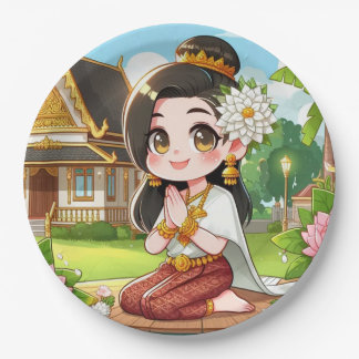 Cute Siamese Girl Paper Plate