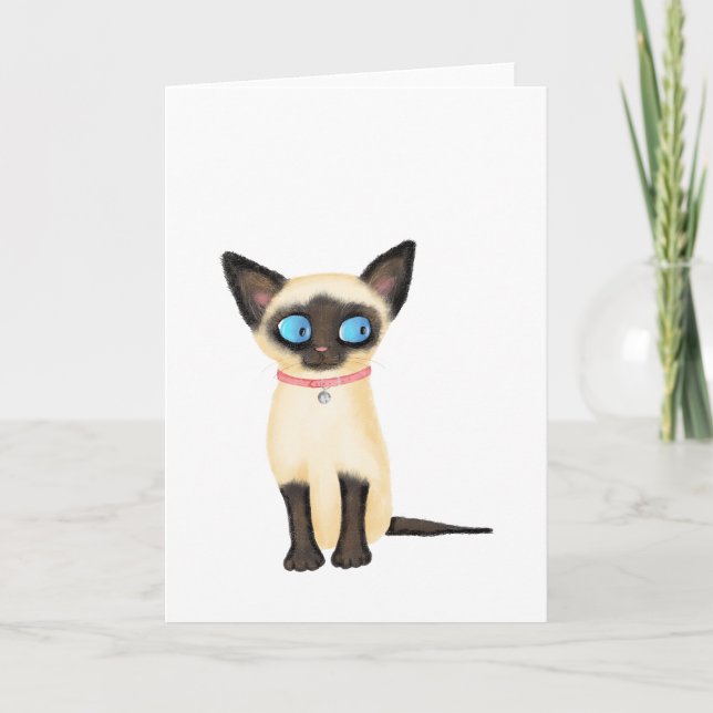 Cute Siamese kitten blank greetings card (Front)